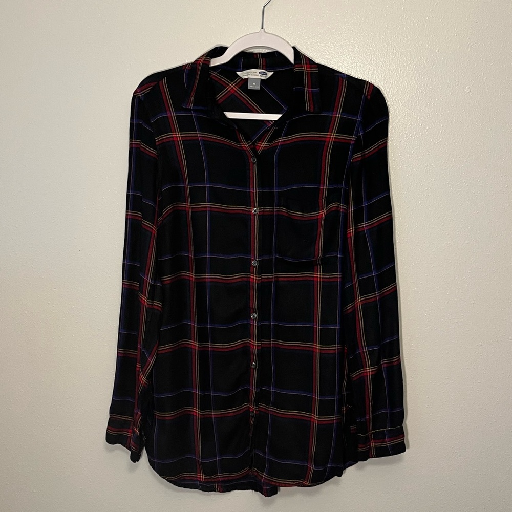 Old Navy Classic Shirt Black Plaid M